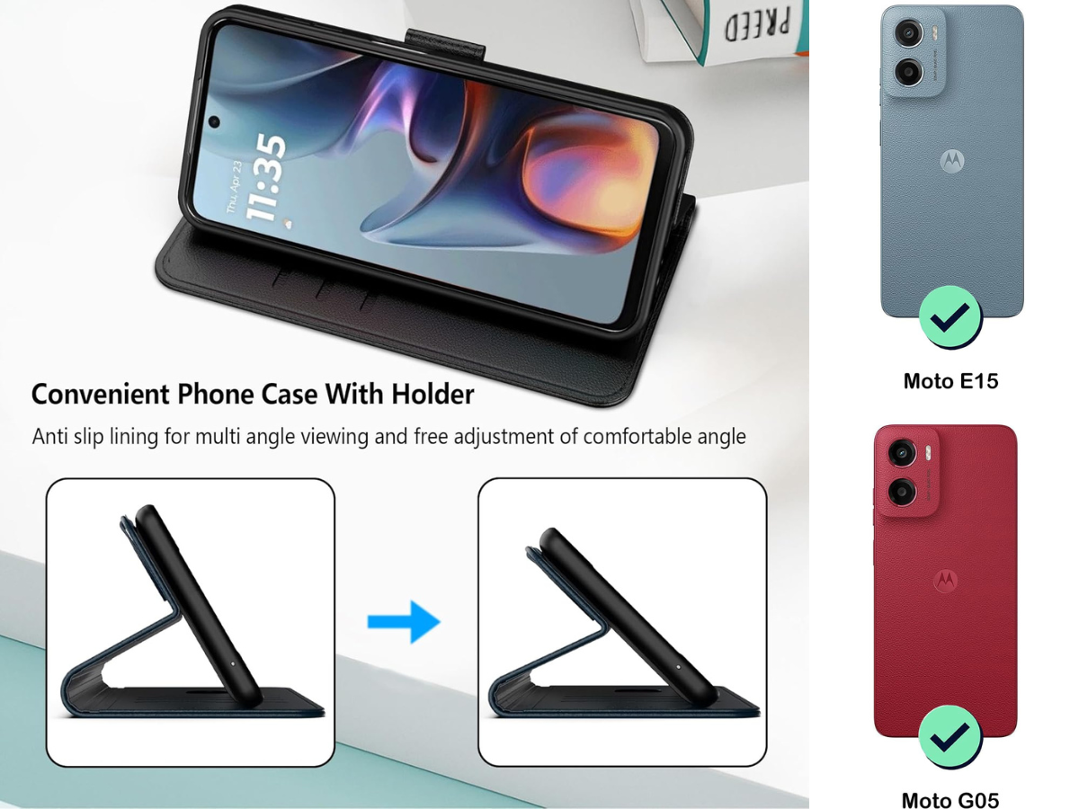 Motorola Moto G05 / E15 Folio Leather Gel Wallet Case Flip Stand Cover