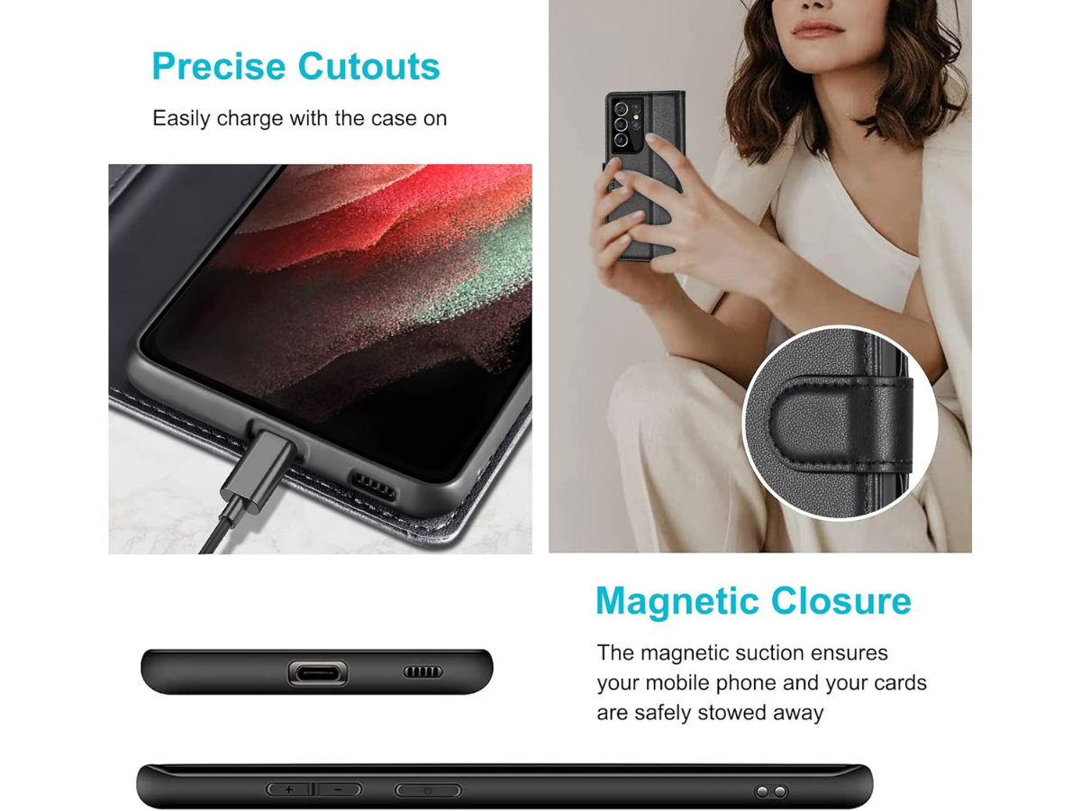 Samsung Galaxy S8 S21 Ultra Leather Wallet Magnetic Flip Case Cover Shockproof