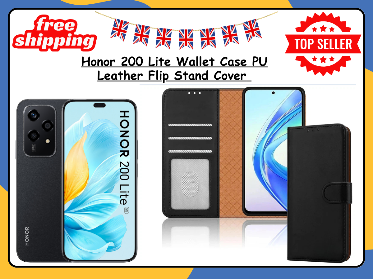 For Honor 200 Lite Leather Wallet Case Flip Stand Phone Cover Card Holder – UK