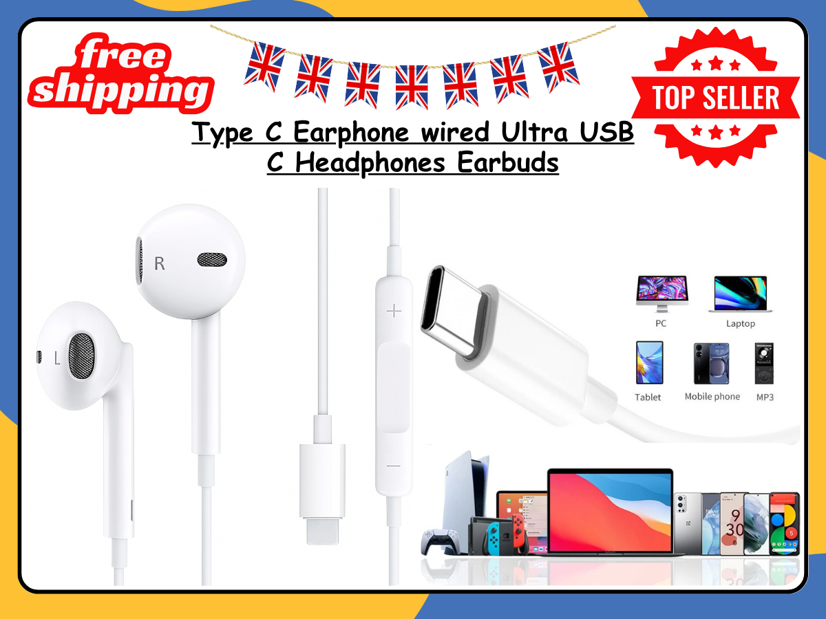 USB Type C Earphones Wired Earbuds Headphones with Mic for Android Samsung UK