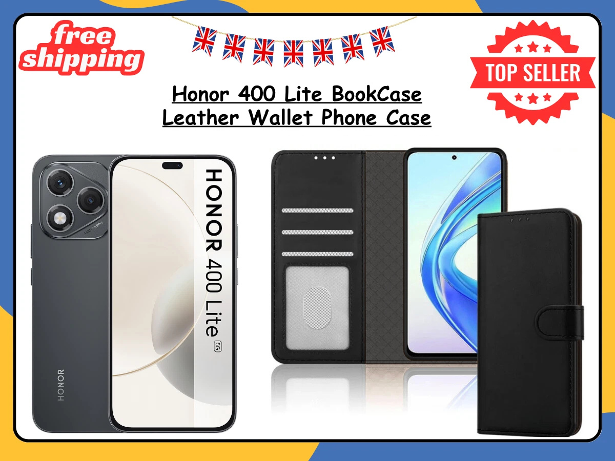 Honor 400 Lite 5G Leather Wallet Case Flip Stand  Phone Cover & Card Slots Black