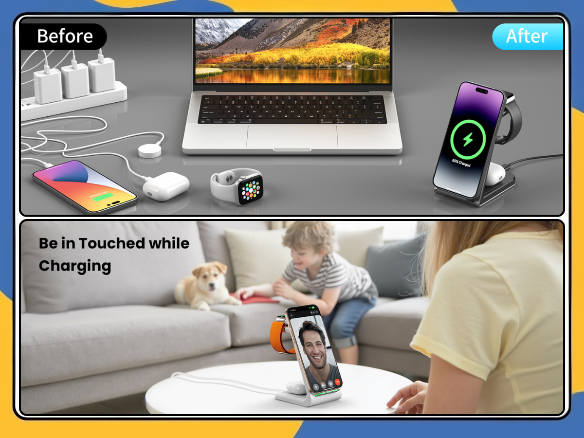 3in1-Wireless Charger Stand For Apple iPhone Samsung Android Fast Charging Dock