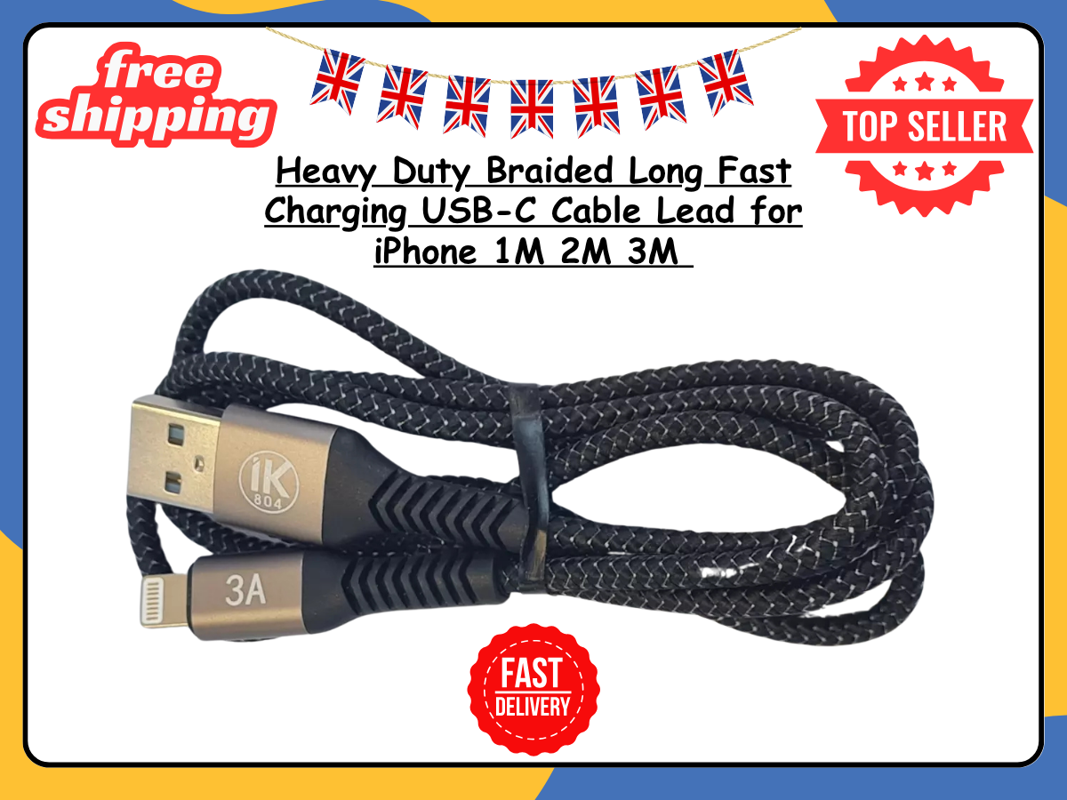 Heavy Duty Braided USB Fast Charger Cable for iPhone 14 13 12 11 X 8 7β 1M 2M 3M