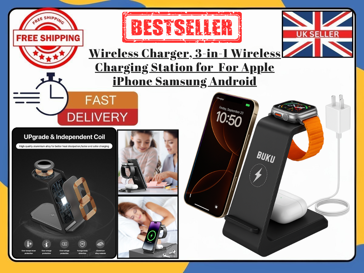 3in1-Wireless Charger Stand For Apple iPhone Samsung Android Fast Charging Dock