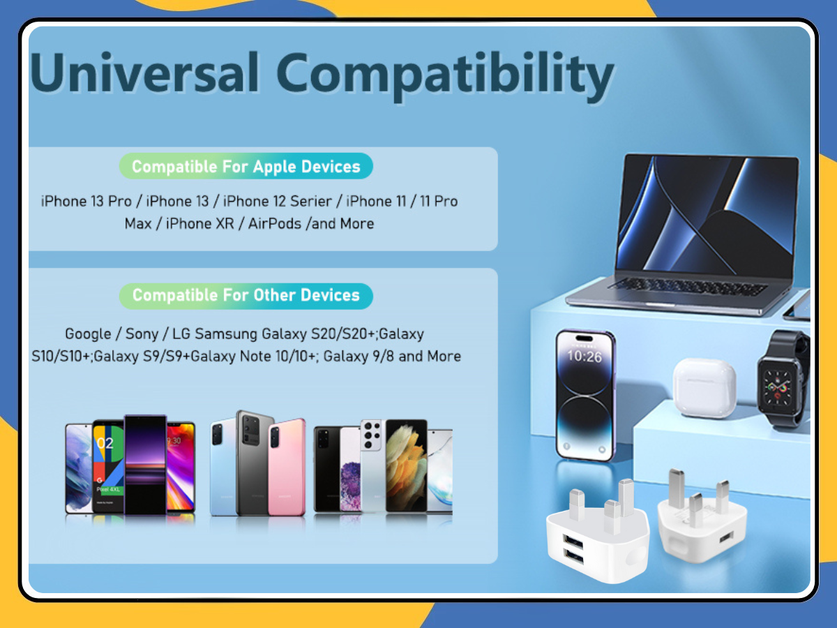 UK 3 Pin USB Wall Charger Plug Mains Fast Charging 1-Port Adapter for All Phones