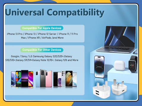 UK 3 Pin USB Wall Charger Plug Mains Fast Charging 1-Port Adapter for All Phones