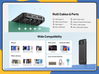 Power Bank 10000mAh with 4-in-1 Cables USB-C Micro USB Fast Charger UK Black