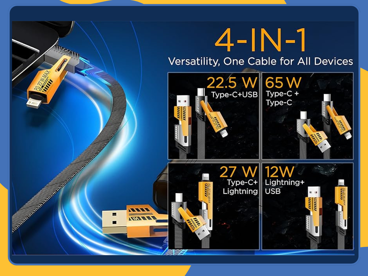 4 in 1 Multi USB PD Charger Charging Cable Cord For iPhone USB C Samsung Android