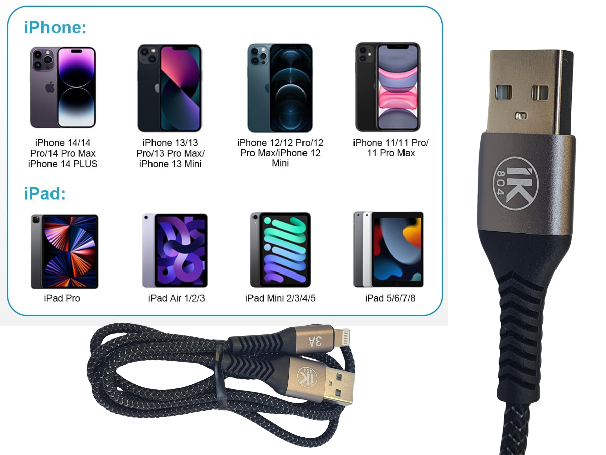 Heavy Duty Braided USB Fast Charger Cable for iPhone 14 13 12 11 X 8 7– 1M 2M 3M