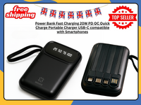 Power Bank 10000mAh with 4-in-1 Cables USB-C Micro USB Fast Charger UK Black