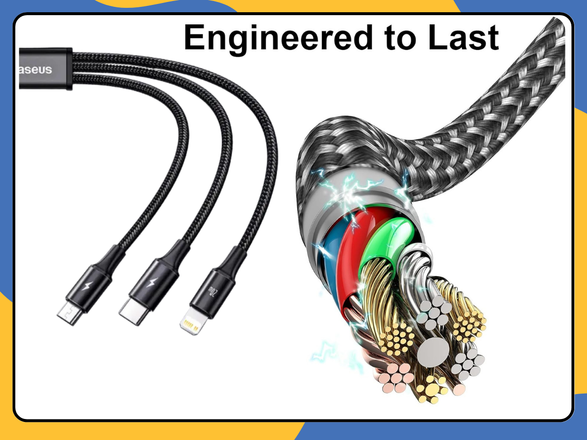 3 in 1 Fast Charging Cable USB-C PD Micro USB Charger Cord for Android Black UK