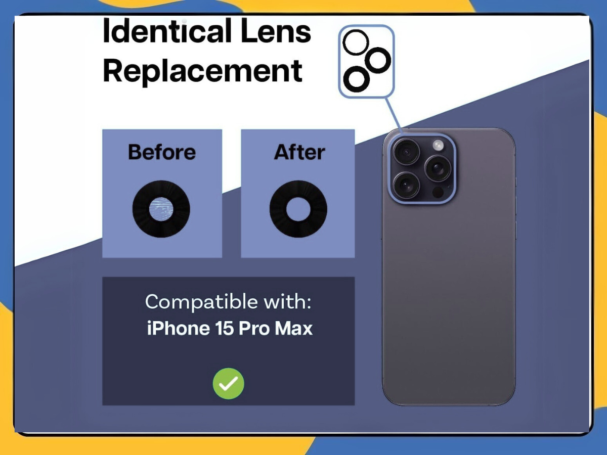 iPhone 15 Pro Max Rear Camera Glass Lens Replacement 3pc Adhesive OEM Quality UK
