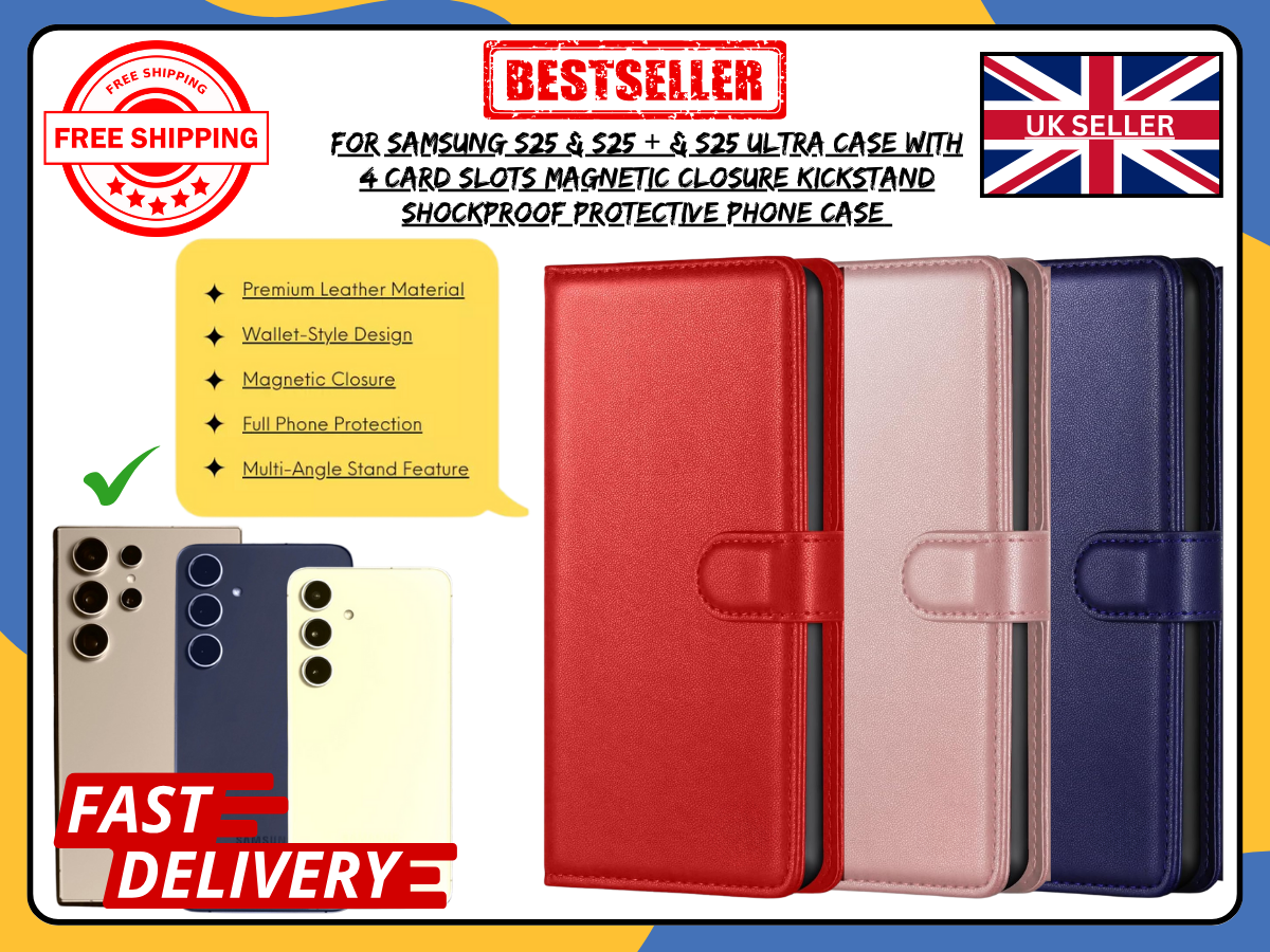 For Samsung Galaxy S25/S25+/S25 Ultra Leather Wallet Flip Case Cover Stand UK