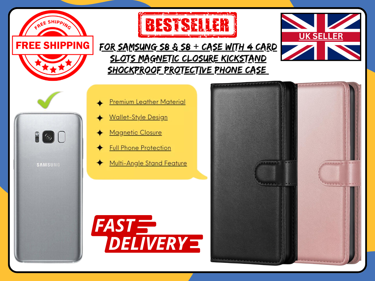 For Samsung Galaxy S8 - S8 Plus Leather Wallet Flip Case Cover Magnetic Stand UK