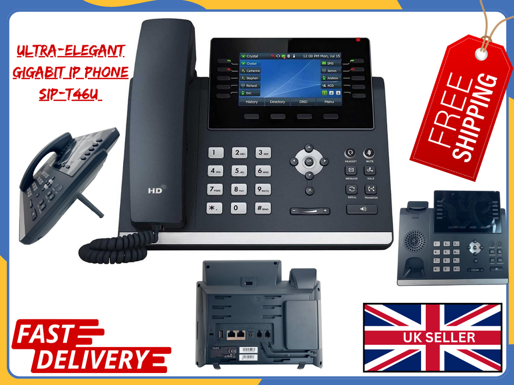 Yealink SIP-T46U Ultra-Elegant Gigabit IP Phone HD Voice | PoE | 16 Lines | VoIP