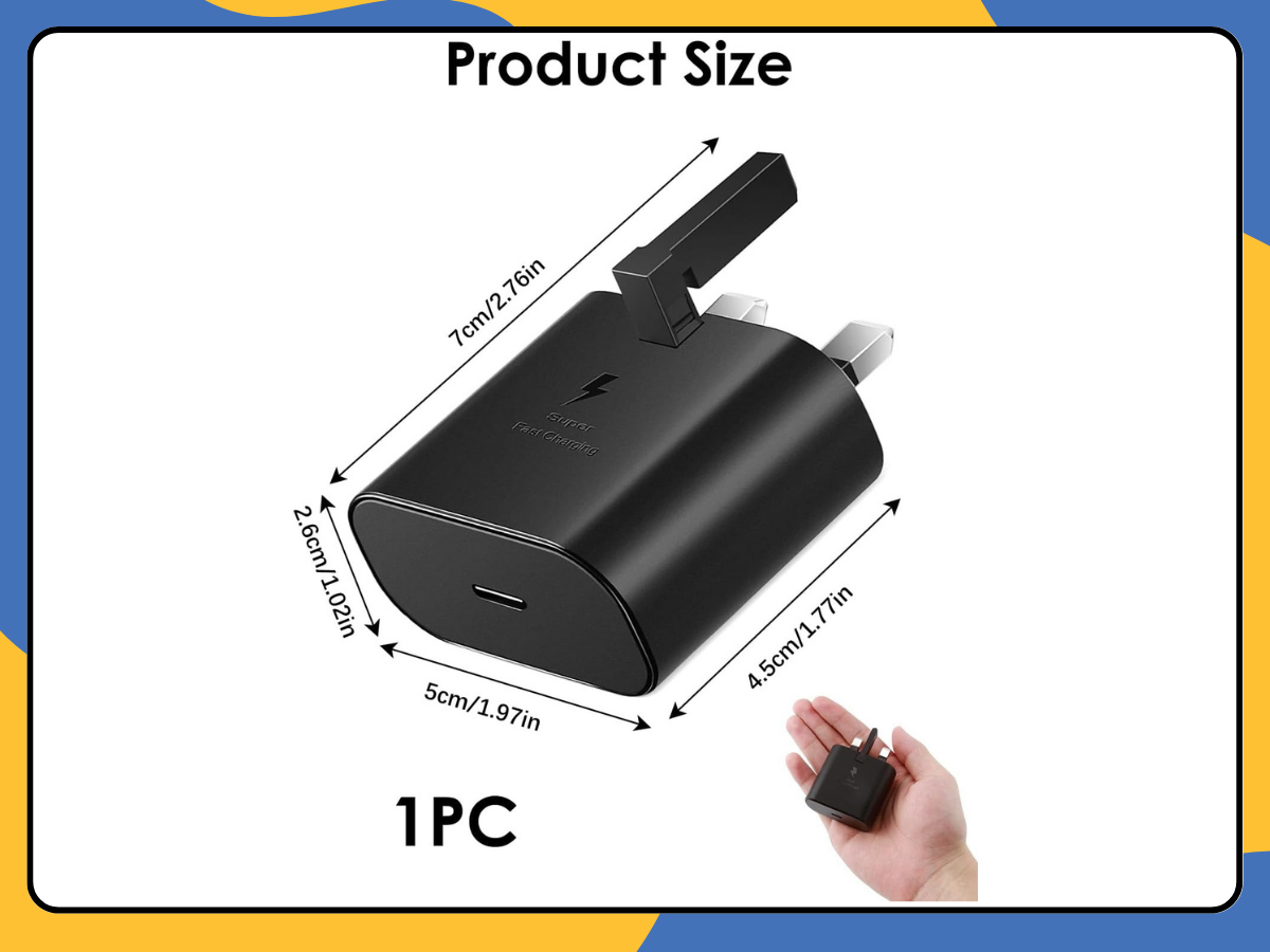 25W USB-C Fast Charger Plug PD UK 3 Pin Wall Adapter for Samsung iPhone Pixel UK