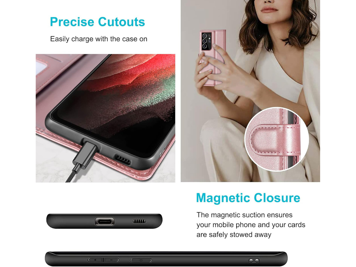 Samsung Galaxy S8 S21 Ultra Leather Wallet Magnetic Flip Case Cover Shockproof