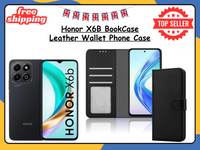 Honor X6B Wallet Case PU Leather Flip Stand Cover with Card Slots Magnetic Black