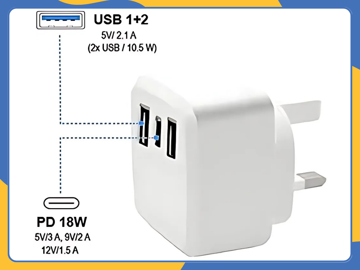 USB-C 20W PD Plug Charger For iPhone Samsung 3 Port Adaptor Fast Charging UK