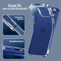 Silicone Clear Case for iPhone 16 15 14 Pro Max Plus 13 11 12 XR 7 8 Shockproof