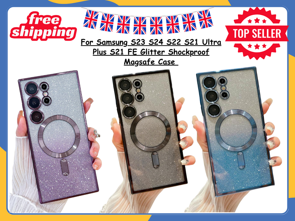 Glitter Magnetic Shockproof Phone Case For Samsung S25 S24 S23 S22 Ultra Plus UK