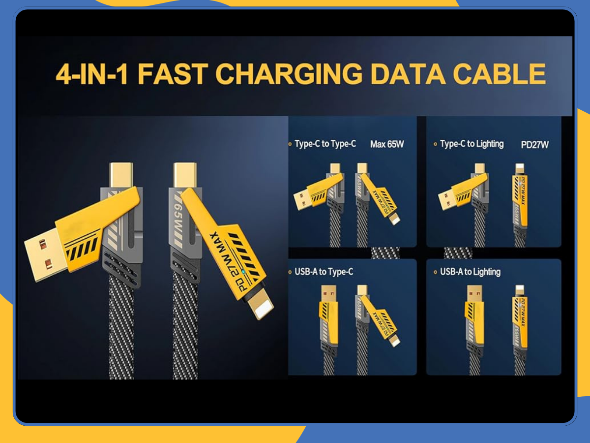 4 in 1 Multi USB PD Charger Charging Cable Cord For iPhone USB C Samsung Android