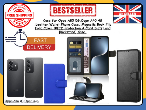OPPO A80 5G / A40 4G Leather Wallet Case Shockproof, Flip, Card Slots Cover UK