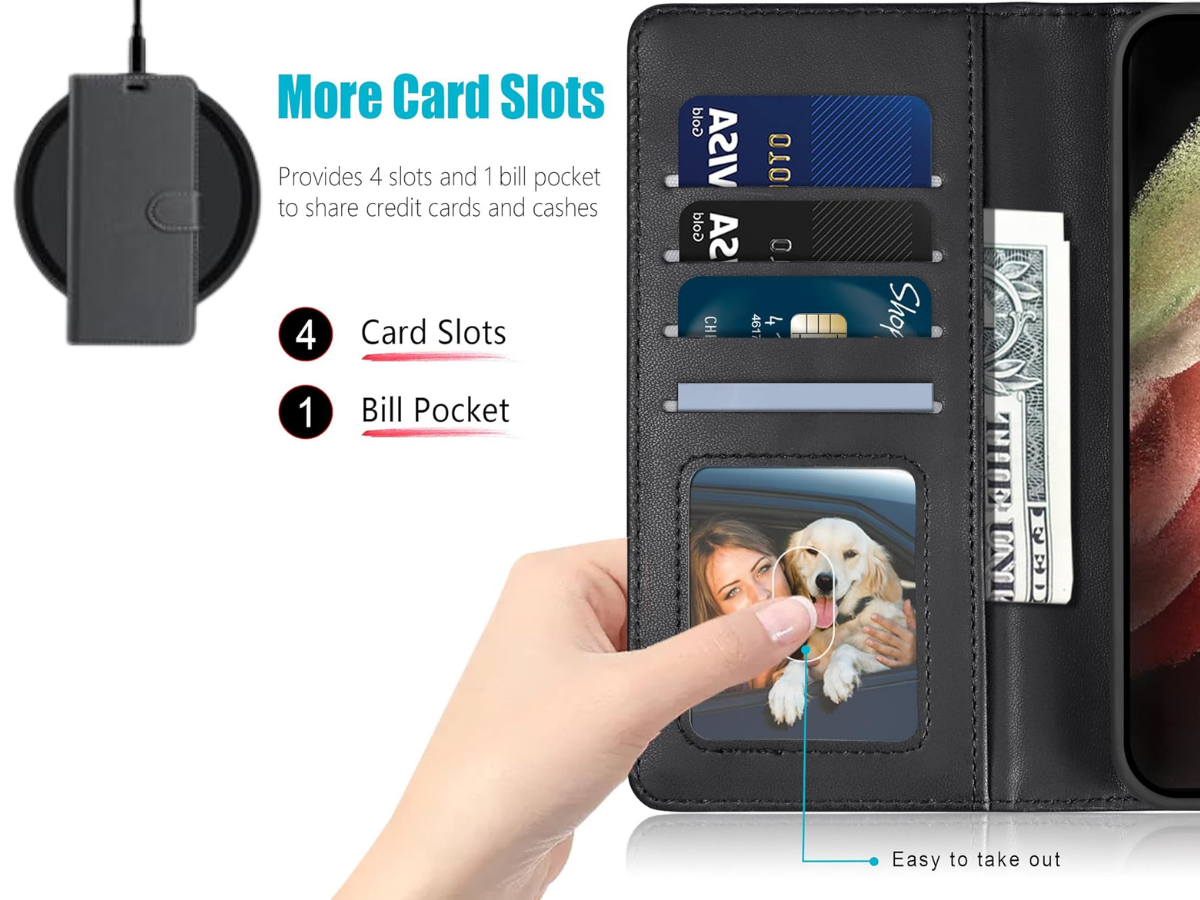 Samsung Galaxy S8 S21 Ultra Leather Wallet Magnetic Flip Case Cover Shockproof