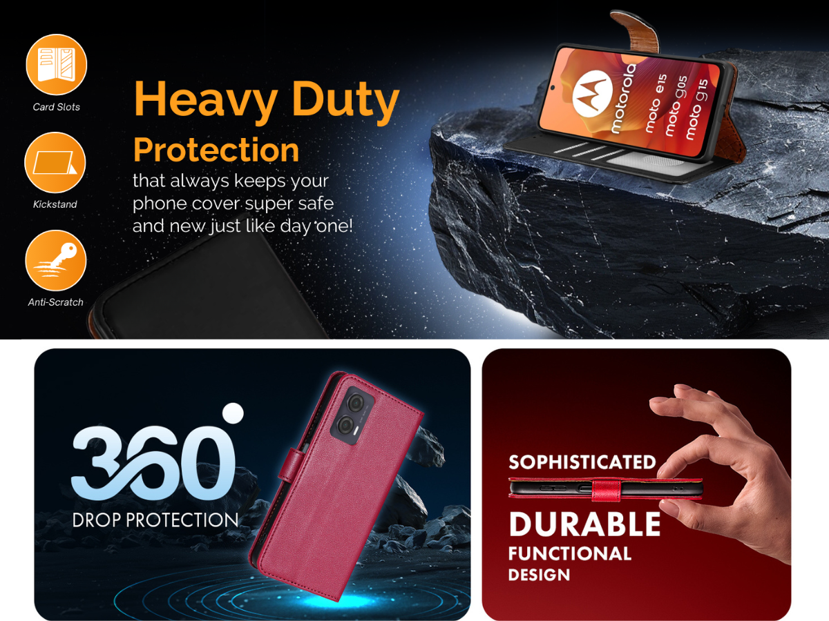 Motorola Moto G05 / E15 Folio Leather Gel Wallet Case Flip Stand Cover
