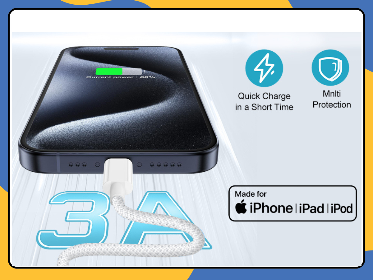 Heavy Duty Braided USB Fast Charger Cable for iPhone 14 13 12 11 X 8 7 1M 2M 3M