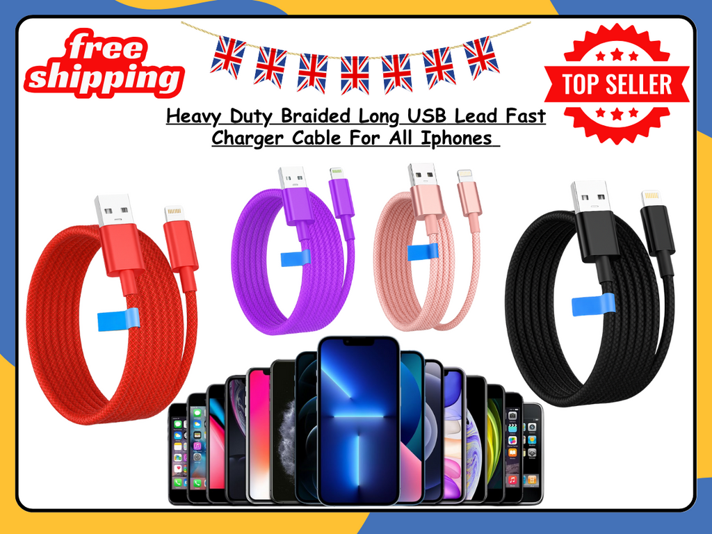 Heavy Duty Braided USB Fast Charger Cable for iPhone 14 13 12 11 X 8 7 1M 2M 3M