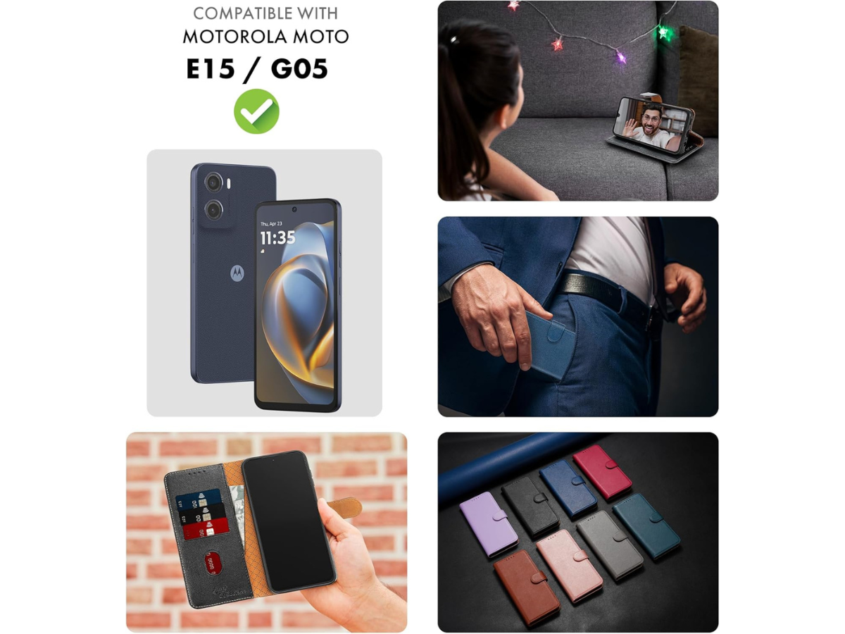 Motorola Moto G05 / E15 Folio Leather Gel Wallet Case Flip Stand Cover