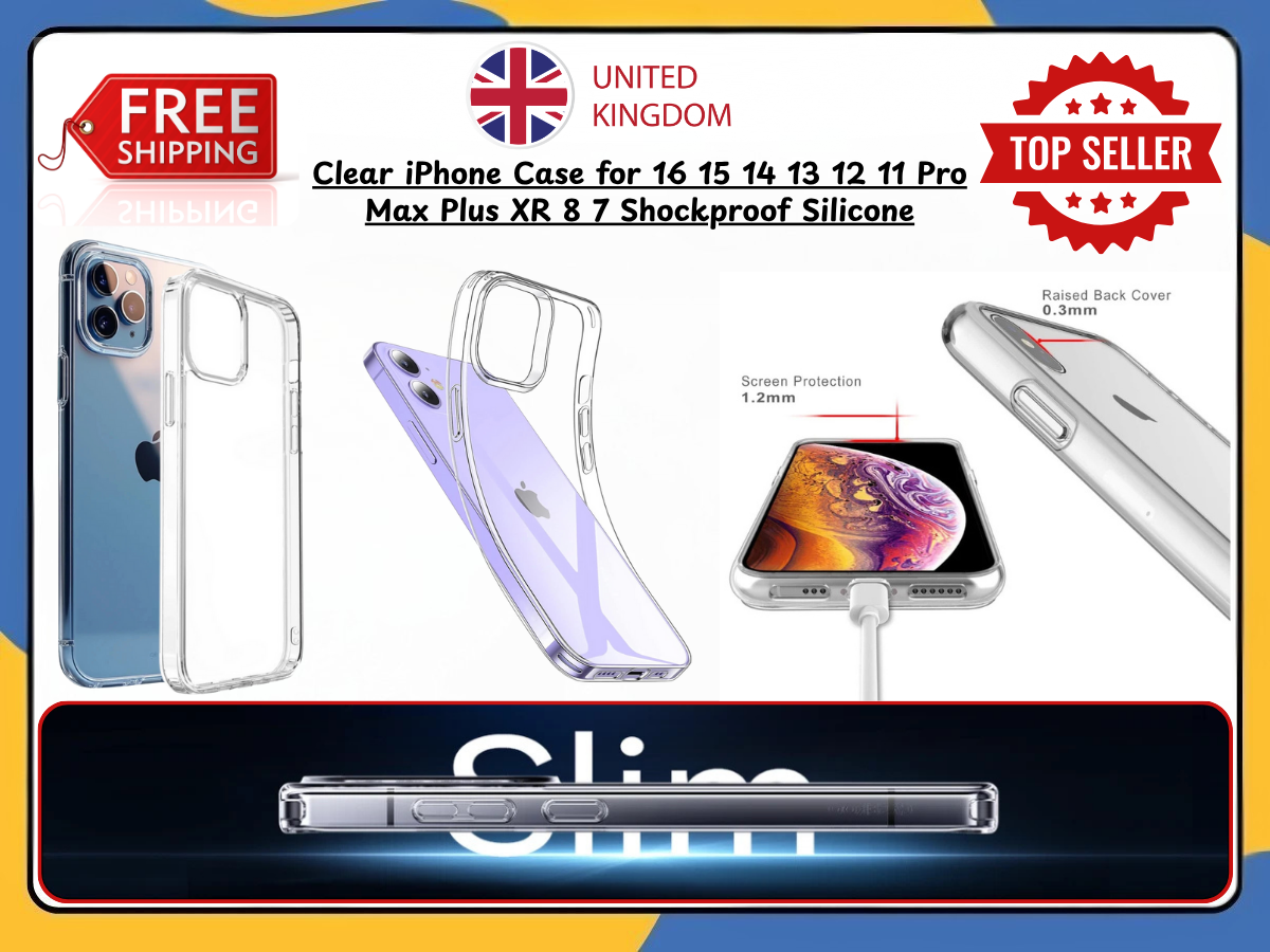 Clear Case iPhone for 16 15 14 13 12 11 Pro Max Plus XR 8 7 Silicone Shockproof