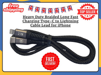 Heavy Duty Braided C- Lightening Cable Fast Charging Lead for iPhone 14 13 12 UK