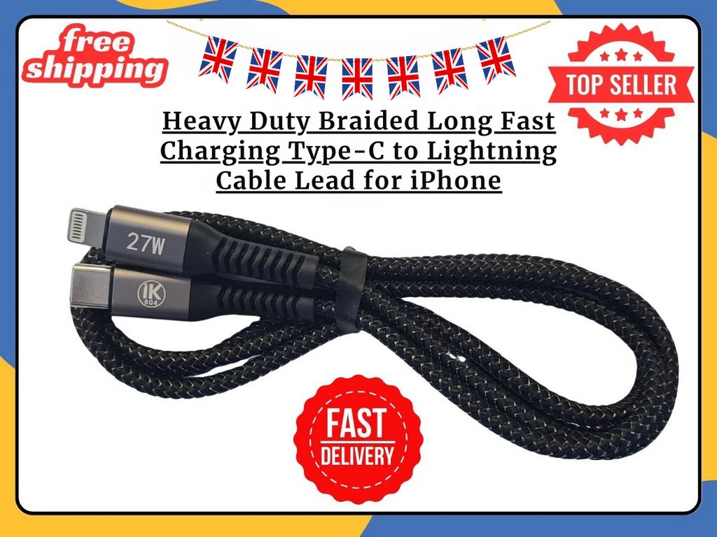 Heavy Duty Braided C- Lightening Cable Fast Charging Lead for iPhone 14 13 12 UK