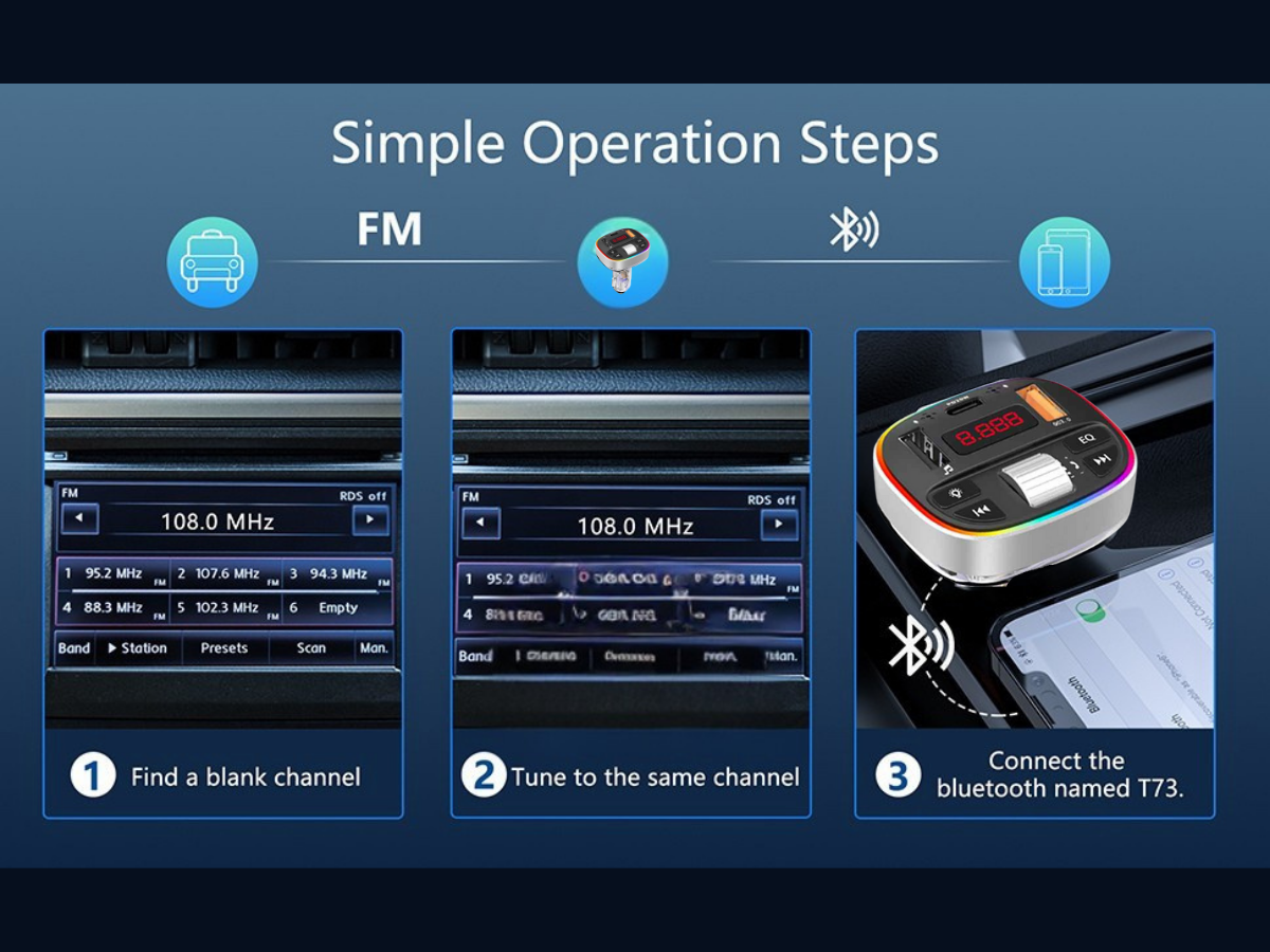 Bluetooth 5.0 FM Transmitter Wireless Car Adapter | MP3 Player &Dual USB Charger