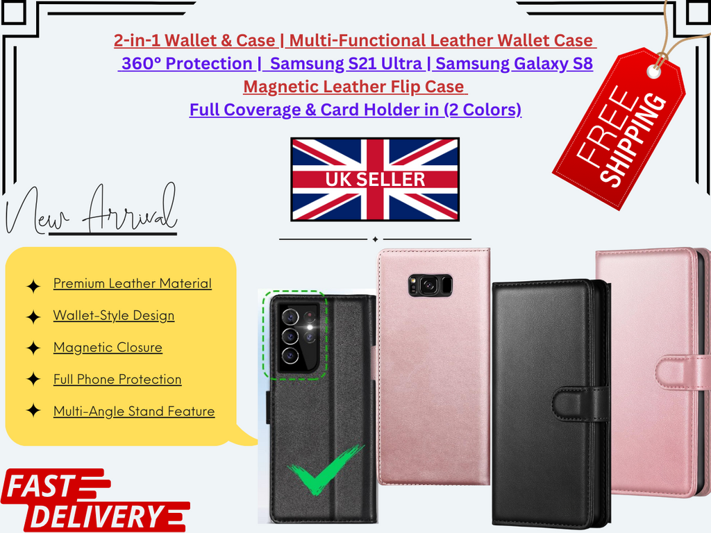 Samsung Galaxy S8 S21 Ultra Leather Wallet Magnetic Flip Case Cover Shockproof