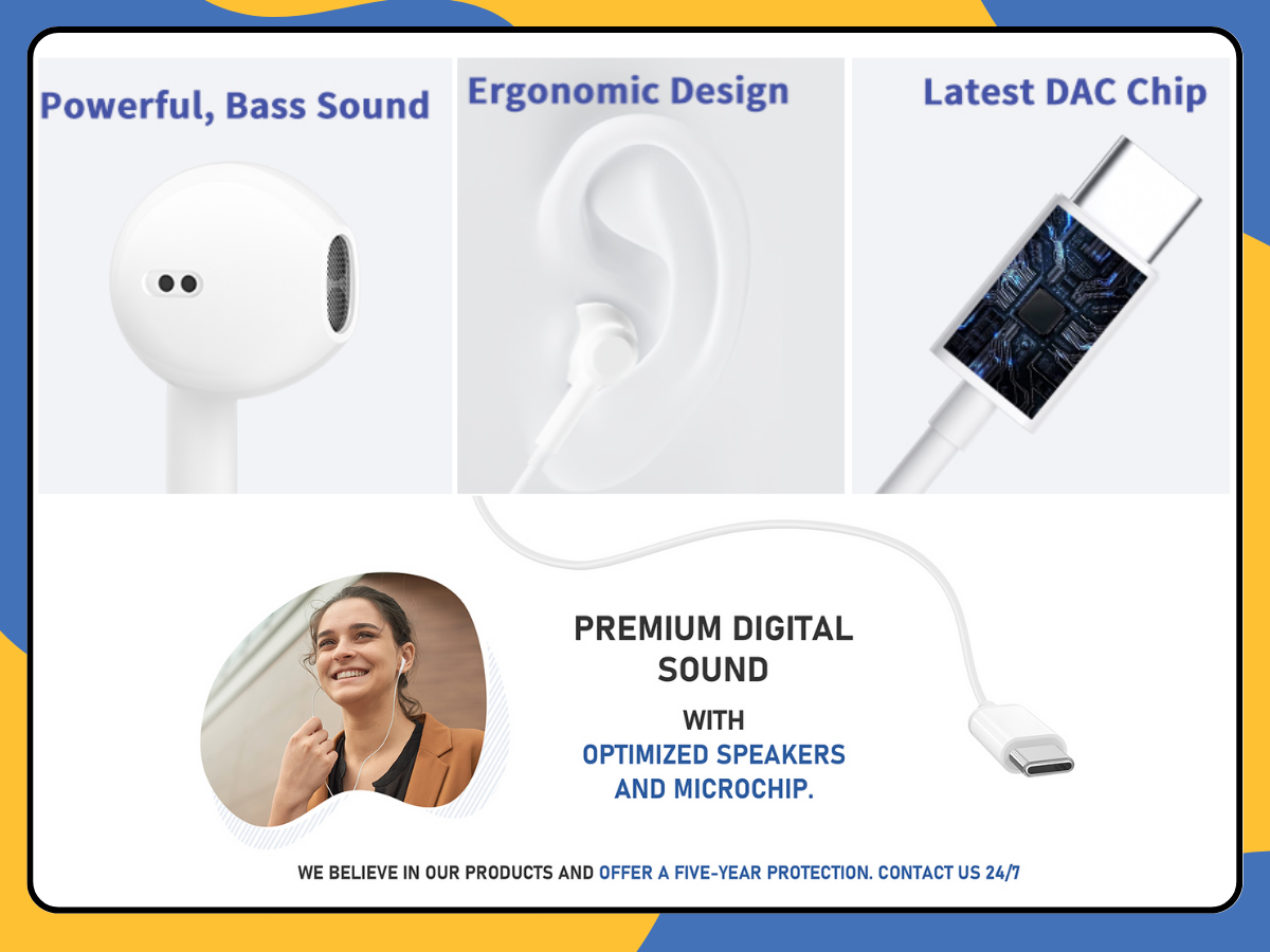 USB Type C Earphones Wired Earbuds Headphones with Mic for Android Samsung UK