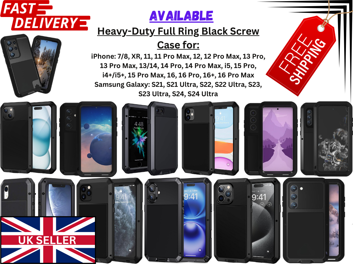 Aluminum Heavy Duty Armor Military Screw Case for iPhone 7-16 Pro Max & S21-S24