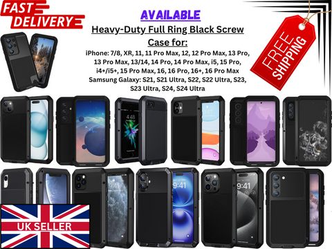 Aluminum Heavy Duty Armor Military Screw Case for iPhone 7-16 Pro Max & S21-S24