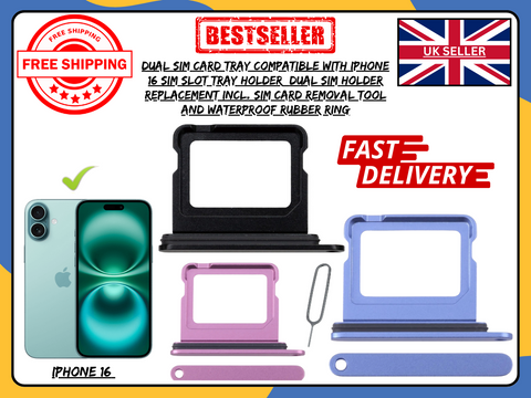Apple iPhone 16 SIM Tray Replacement | OEM Physical Dual SIM Card Slot for UK