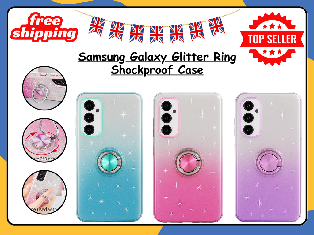 Glitter Shockproof Ring Stand Case for Samsung Galaxy S24/S23/A16 Ultra Plus UK