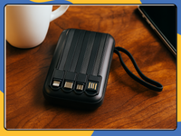 Power Bank 10000mAh with 4-in-1 Cables USB-C Micro USB Fast Charger UK Black