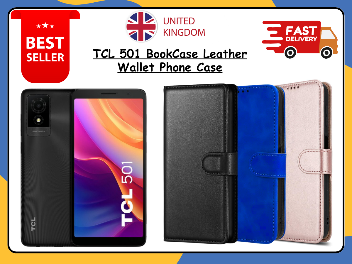 TCL 501 Leather Wallet Case Flip Stand Cover with Card Slots Magnetic UK Seller