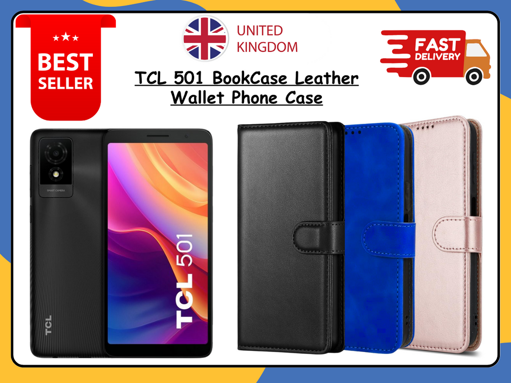 TCL 501 Leather Wallet Case Flip Stand Cover with Card Slots Magnetic UK Seller