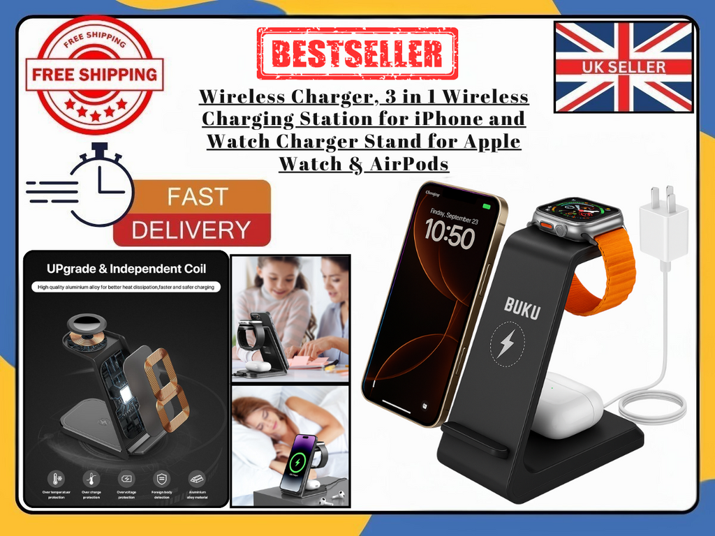 3in1-Wireless Charger Stand for iPhone, Apple Watch & AirPods Fast Charging Dock