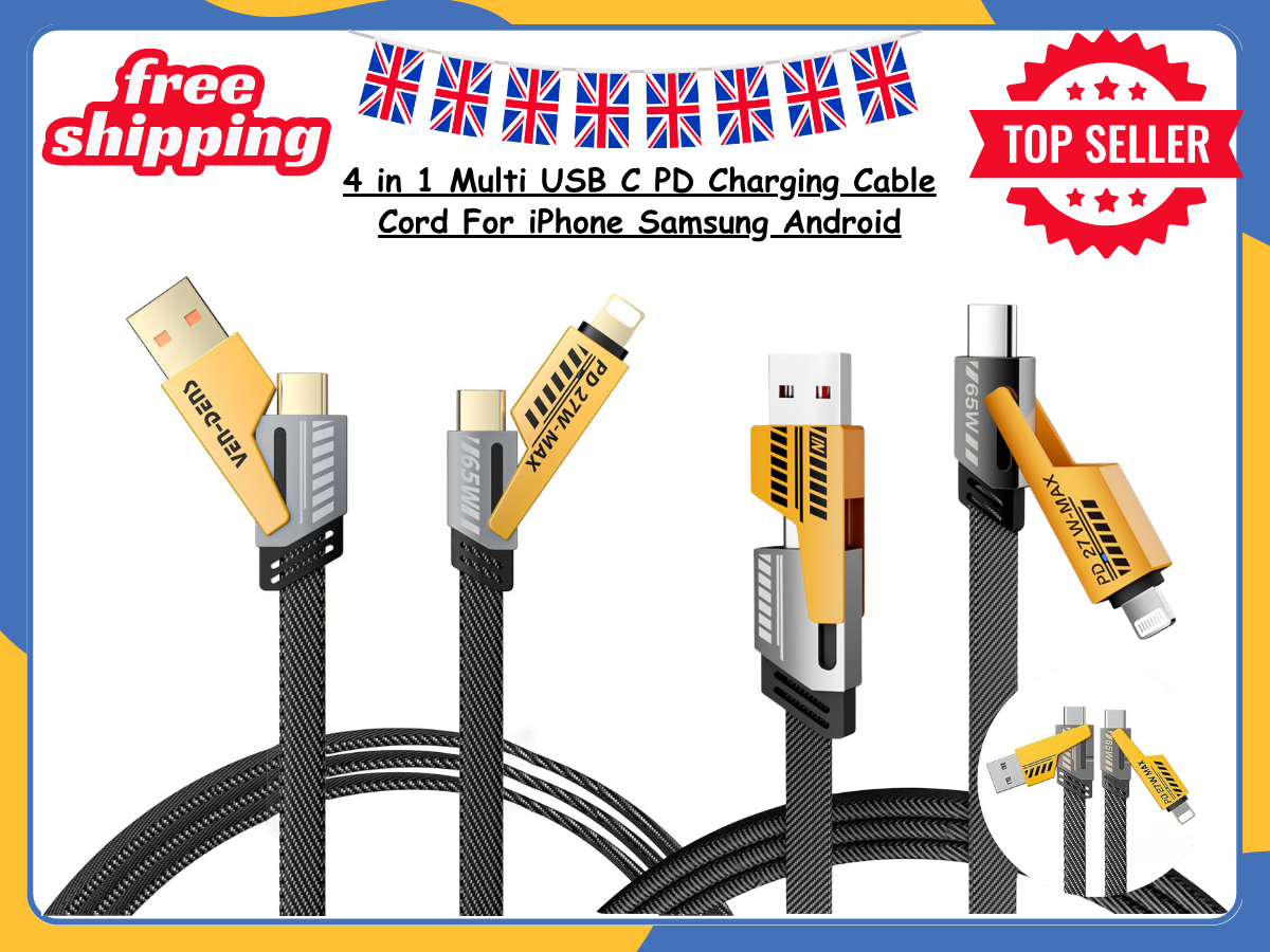 4 in 1 Multi USB PD Charger Charging Cable Cord For iPhone USB C Samsung Android