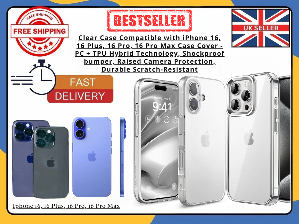 iPhone 16/16 Plus/16 Pro/16 Pro Max Clear Shockproof Silicone Gel Case UK Seller