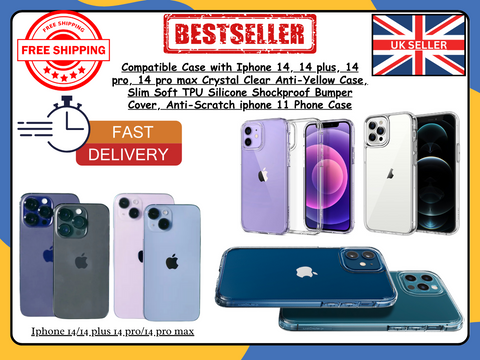 iPhone 14/14 Plus/Pro/Pro Max Clear Shockproof Slim Silicone Gel Case Cover UK
