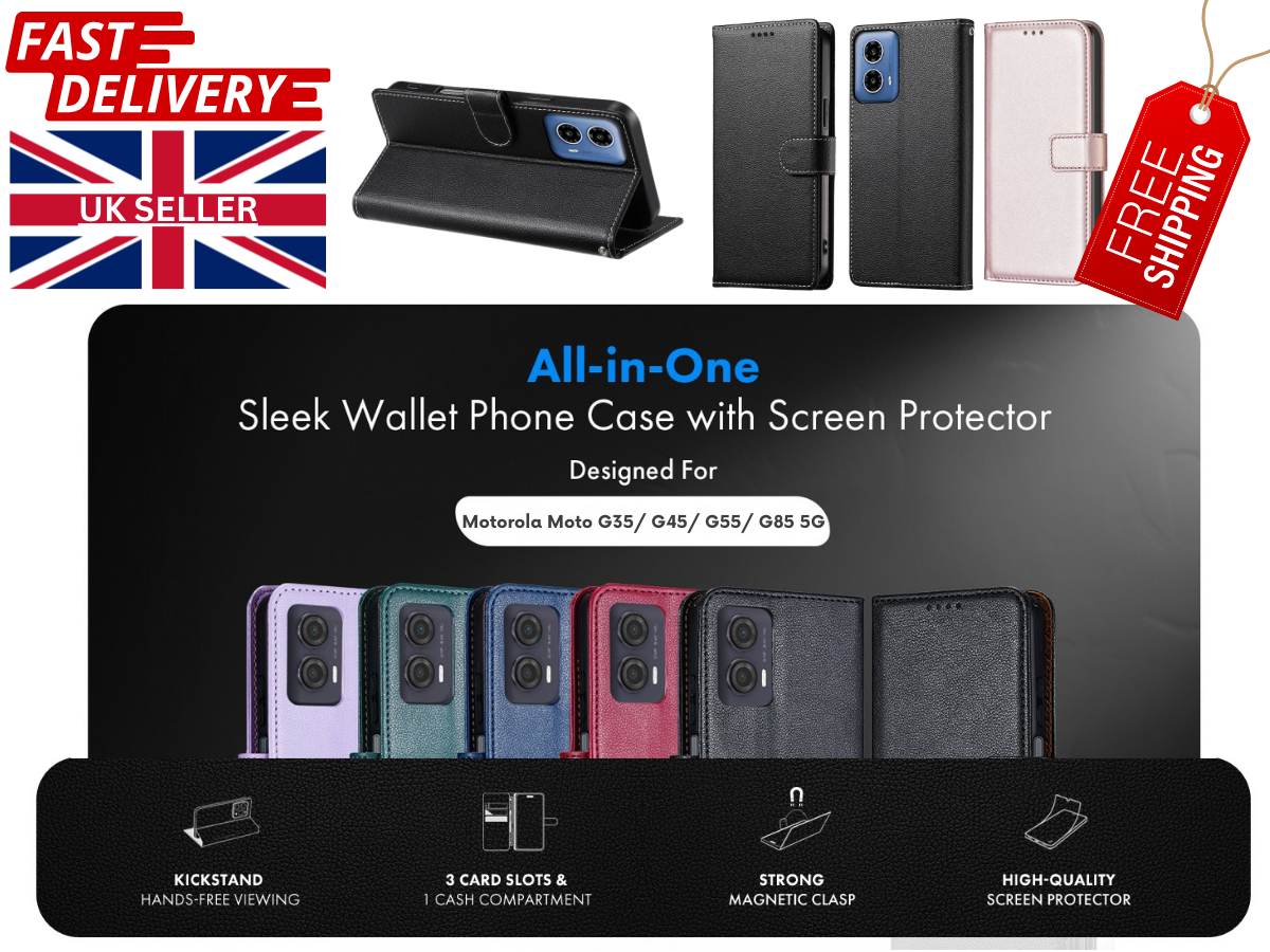 Motorola G35 G45 G55 G85 Folio Leather Gel Wallet Case Flip Cover with Card Slot